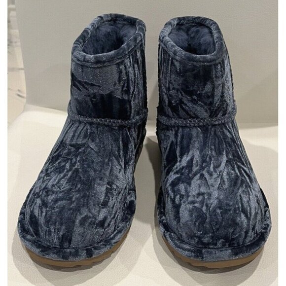 New UGG Classic Mini II Blue Crushed Velvet Sheepskin Boots - Picture 6 of 11
